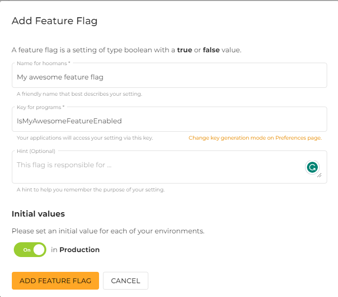 Adding a feature flag