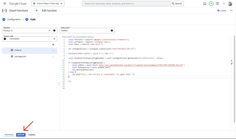 Save and deploy the function