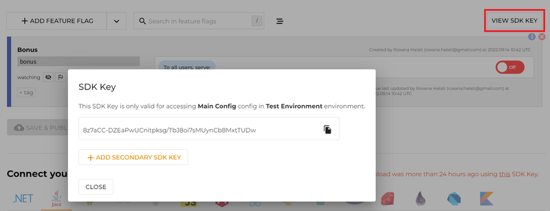 Locating the personal SDK key