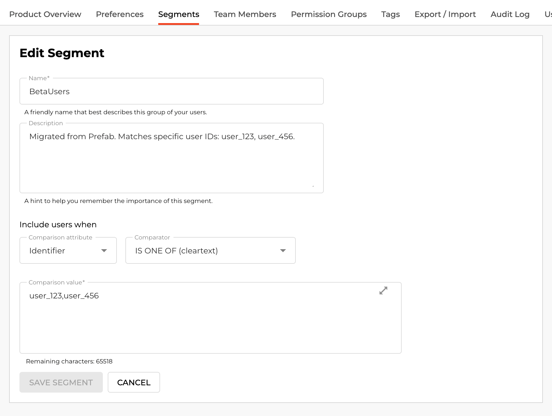 Prefab BetaUsers segment