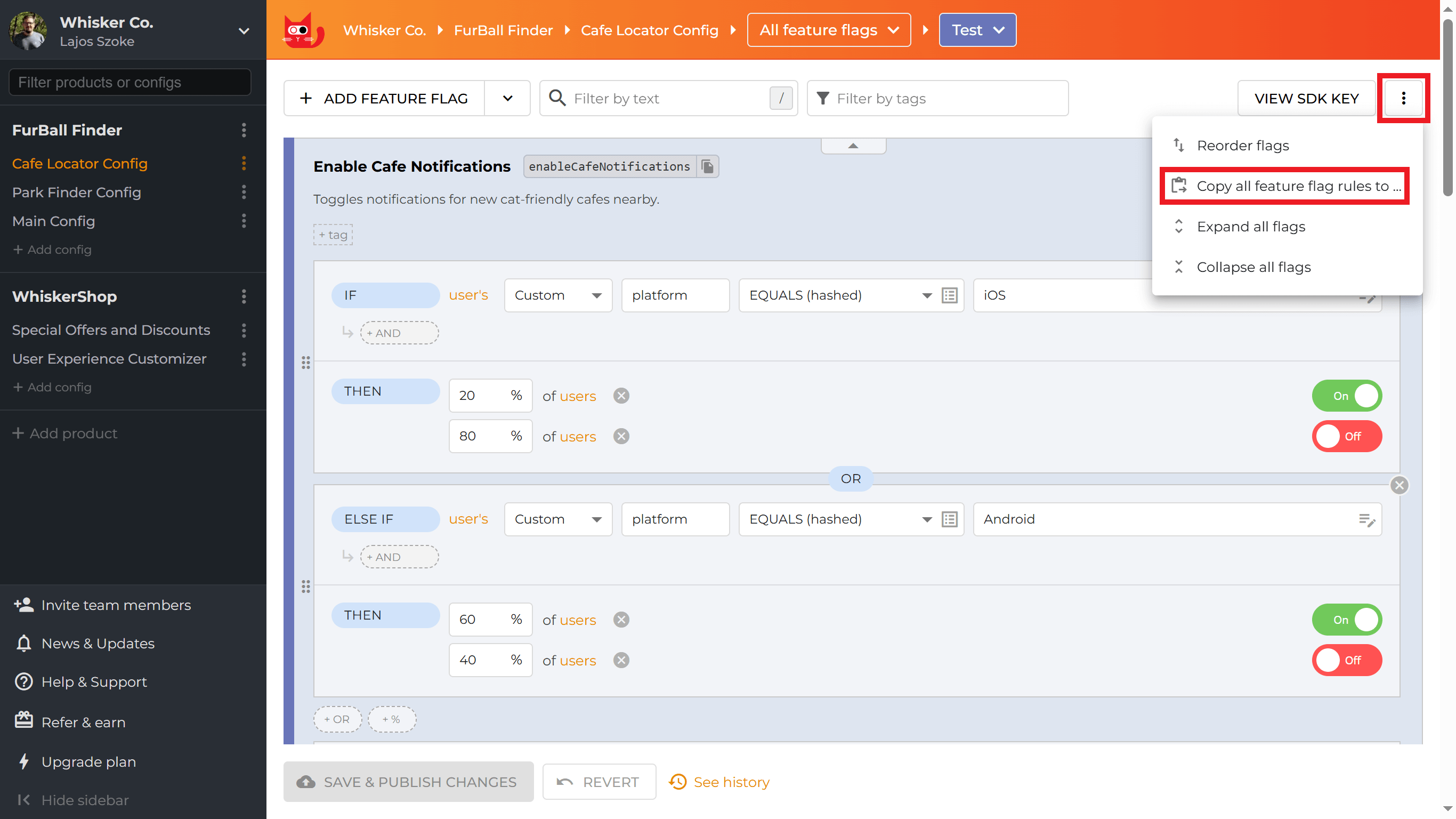 Copy all feature flag rules