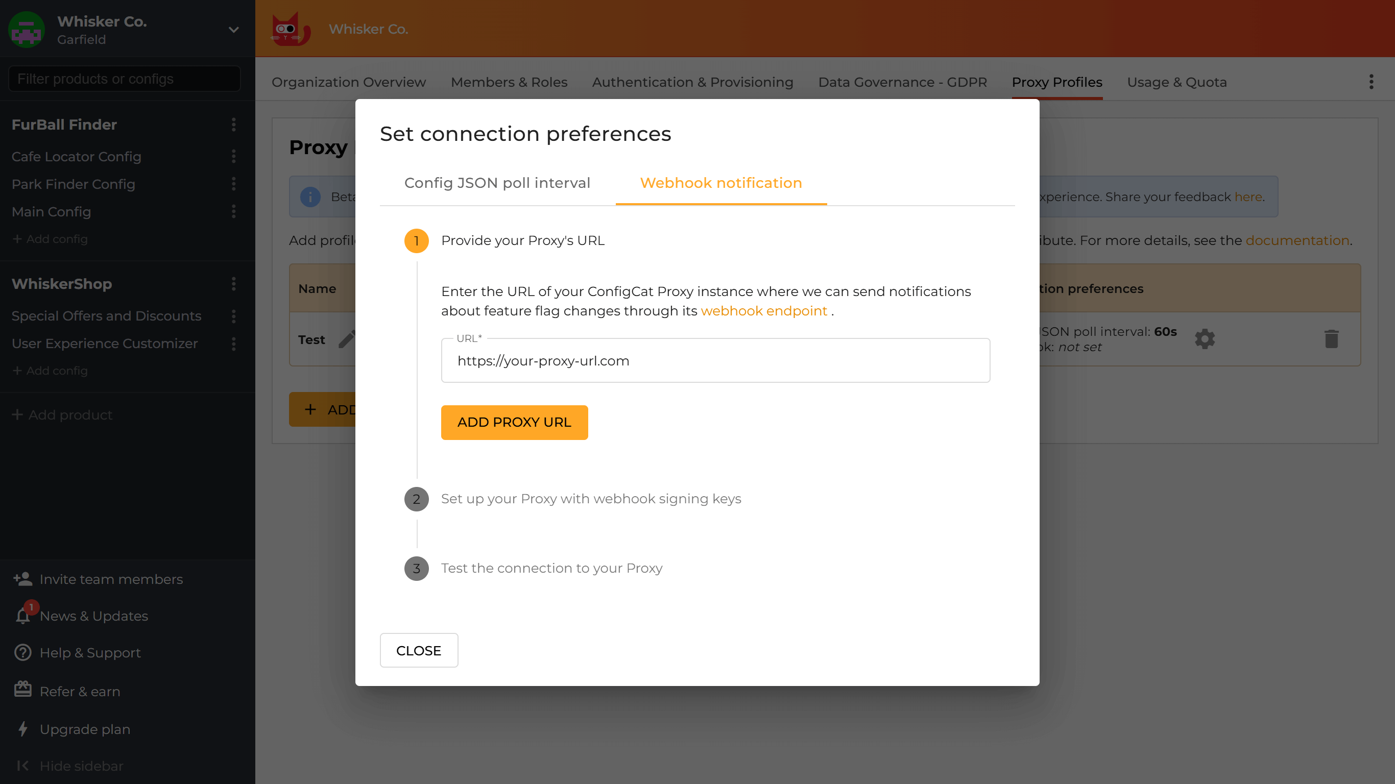 Set Proxy webhook URL