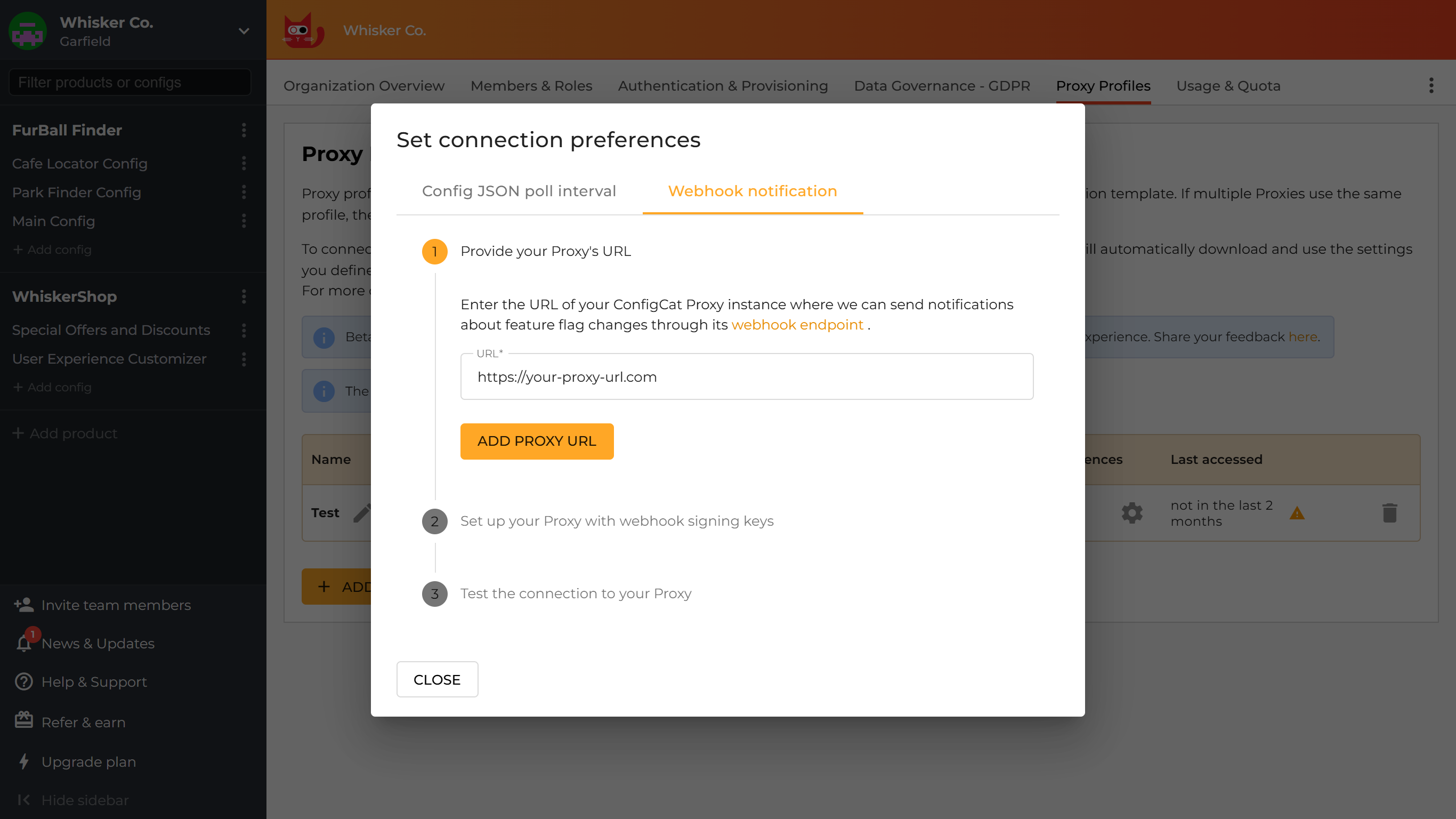 Set Proxy webhook URL