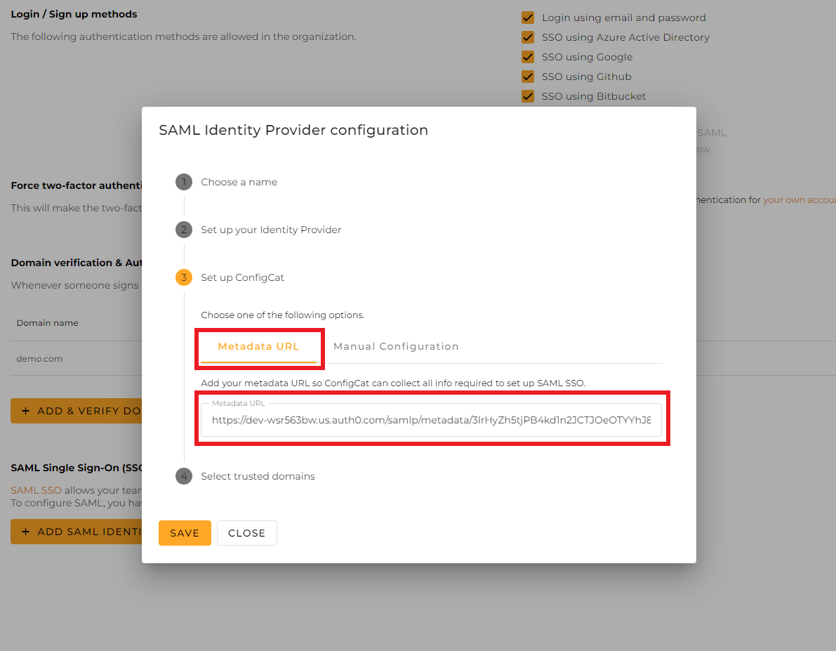 ConfigCat metadata URL