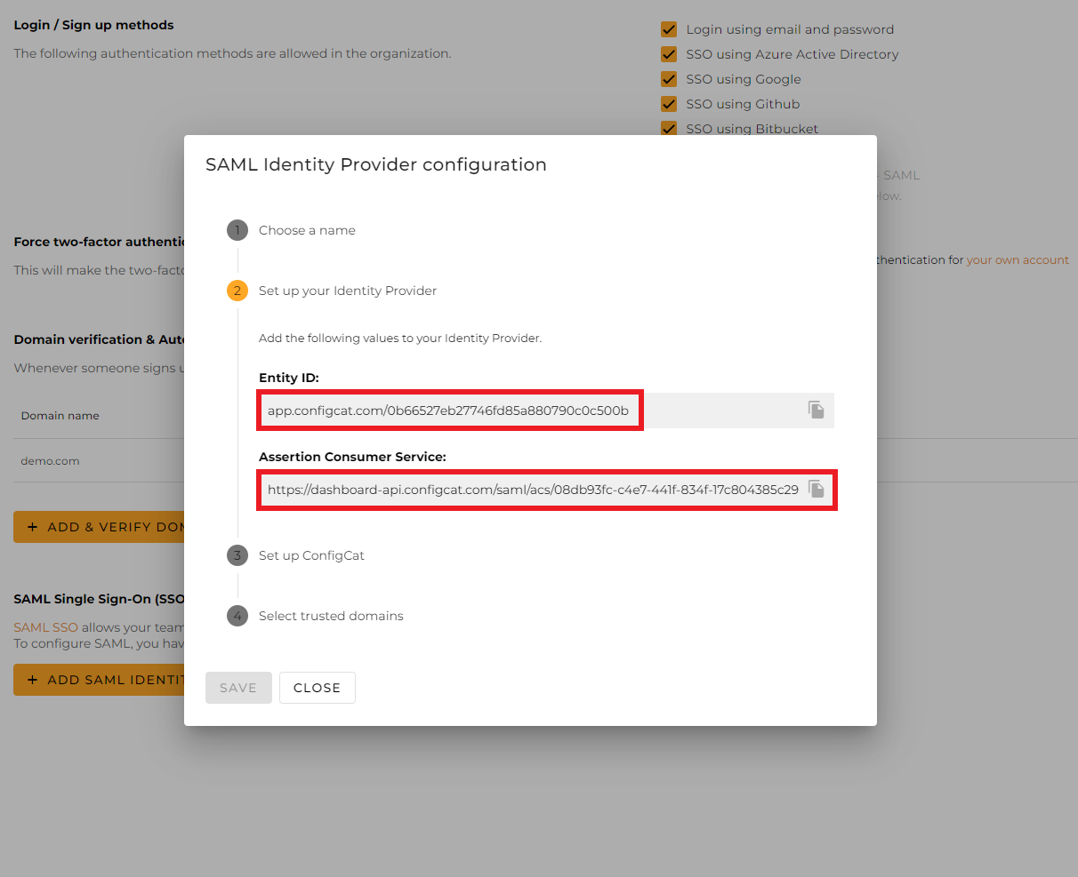 ConfigCat ACS configuration