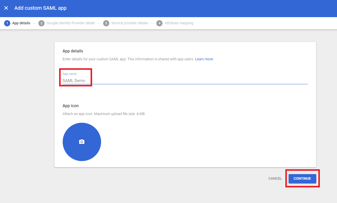 Google SAML app name