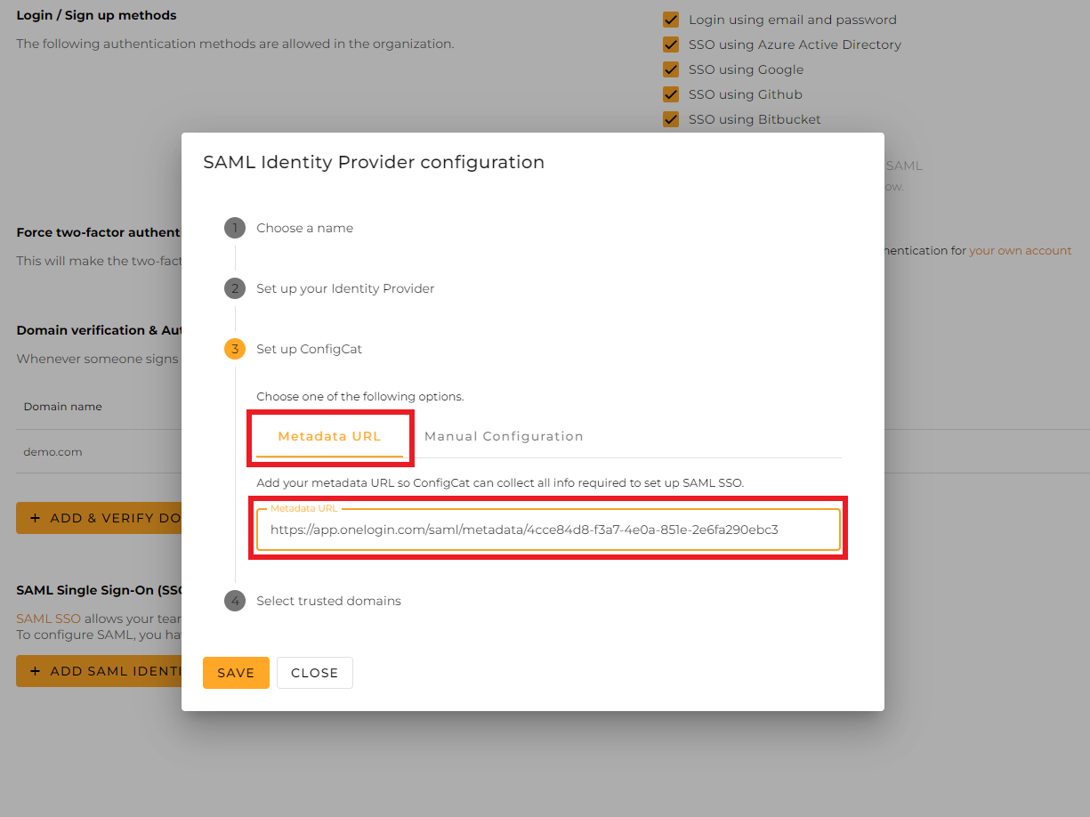 ConfigCat SAML configuration