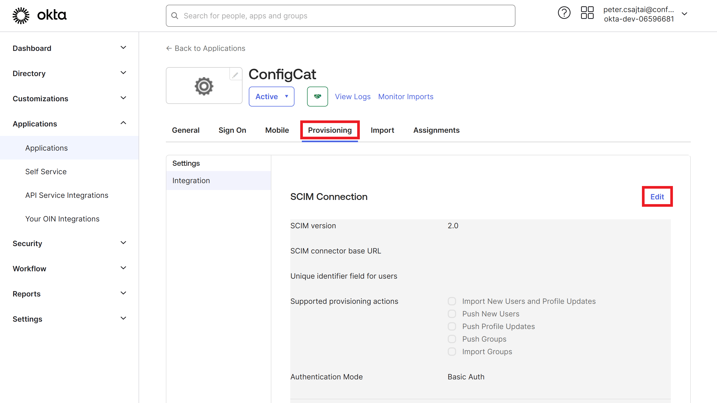 Okta edit provisioning