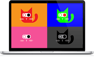 Laptop with four versions of the same image illustrating AB testing.